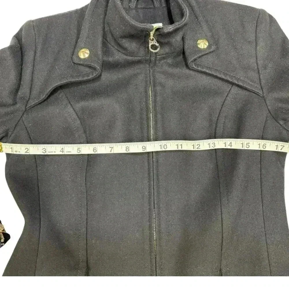 Laundry By Design Wool Front Zip Fit-and-Flare Black Peacoat Gold Hardware Sz S - Picture 10 of 14